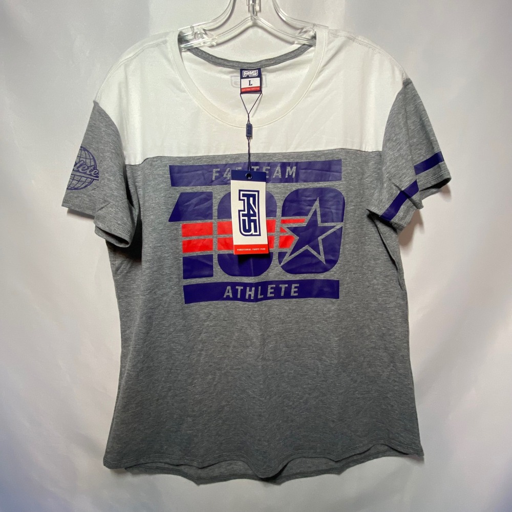 F45 Training Womens Team 100 Athlete Tee Grey White L F45-C1L1005T NWT